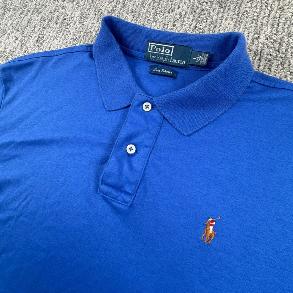 Polo Ralph Lauren Polo Mens Large Blue Pima Interlock Short Sleeve Pony Logo